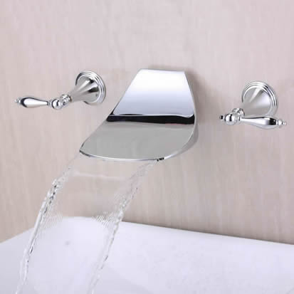 Contemporary Widespread Waterfall Bathroom Sink Tap (Chrome) T6036 Contemporary Widespread Waterfall Bathroom Sink Tap (Chrome) T6036
