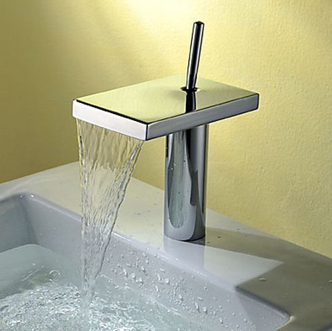 Contemporary Single Handle Waterfall Bathroom Sink Faucet Chrome Finish T8026 Contemporary Single Handle Waterfall Bathroom Sink Faucet Chrome Finish T8026