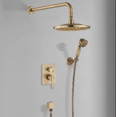 Antique Brass Rain Shower Systems Shower Taps Sets Complete with 8 Inches Rain Shower Head and Handheld T0680SA