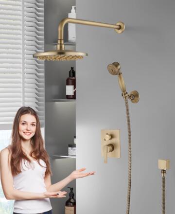 Antique Brass Rain Shower Systems Shower Taps Sets Complete with 8 Inches Rain Shower Head and Handheld T0680SA