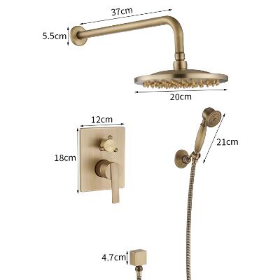 Antique Brass Rain Shower Systems Shower Taps Sets Complete with 8 Inches Rain Shower Head and Handheld T0680SA