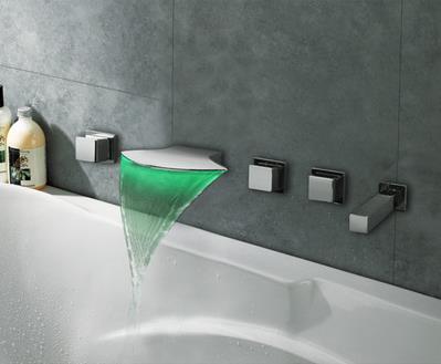 Thermochromic Contemporary Chrome Finish LED Waterfall Bathroom Tub Tap T8046 Thermochromic Contemporary Chrome Finish LED Waterfall Bathroom Tub Tap T8046