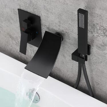 Modern in Matte Black Waterfall Wall-Mount Bath Filler Mixer Tap & Hand Shower TB0680